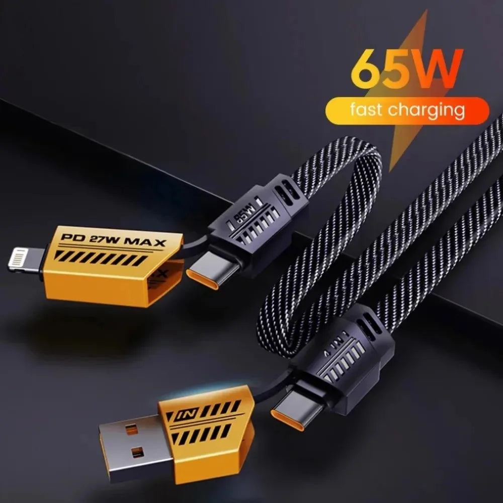 Кабель USB Type C 4 в 1, 6 А, быстрая зарядка для Huawei, Redmi, Samsung, iPhone 16–12, 11, портативный дорожный шнур USBC для передачи данных телефона