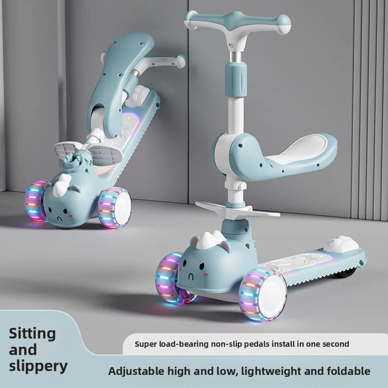 Детский самокат 2-в-1 Baby Kickboard 3, регулируемый по высоте, 3 колеса, музыка, свет, складной, для мальчиков и девочек от 2 до 10 лет