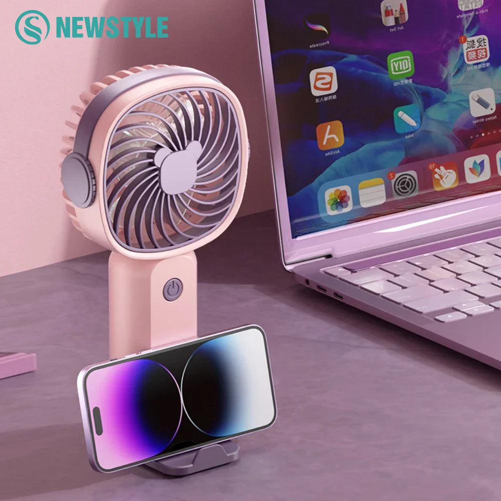 Портативный мини-вентилятор с USB-портом, уличный ручной вентилятор с настольным держателем для телефона, 3 регулировки обдува, длительный срок службы, многофункциональный мини-вентилятор