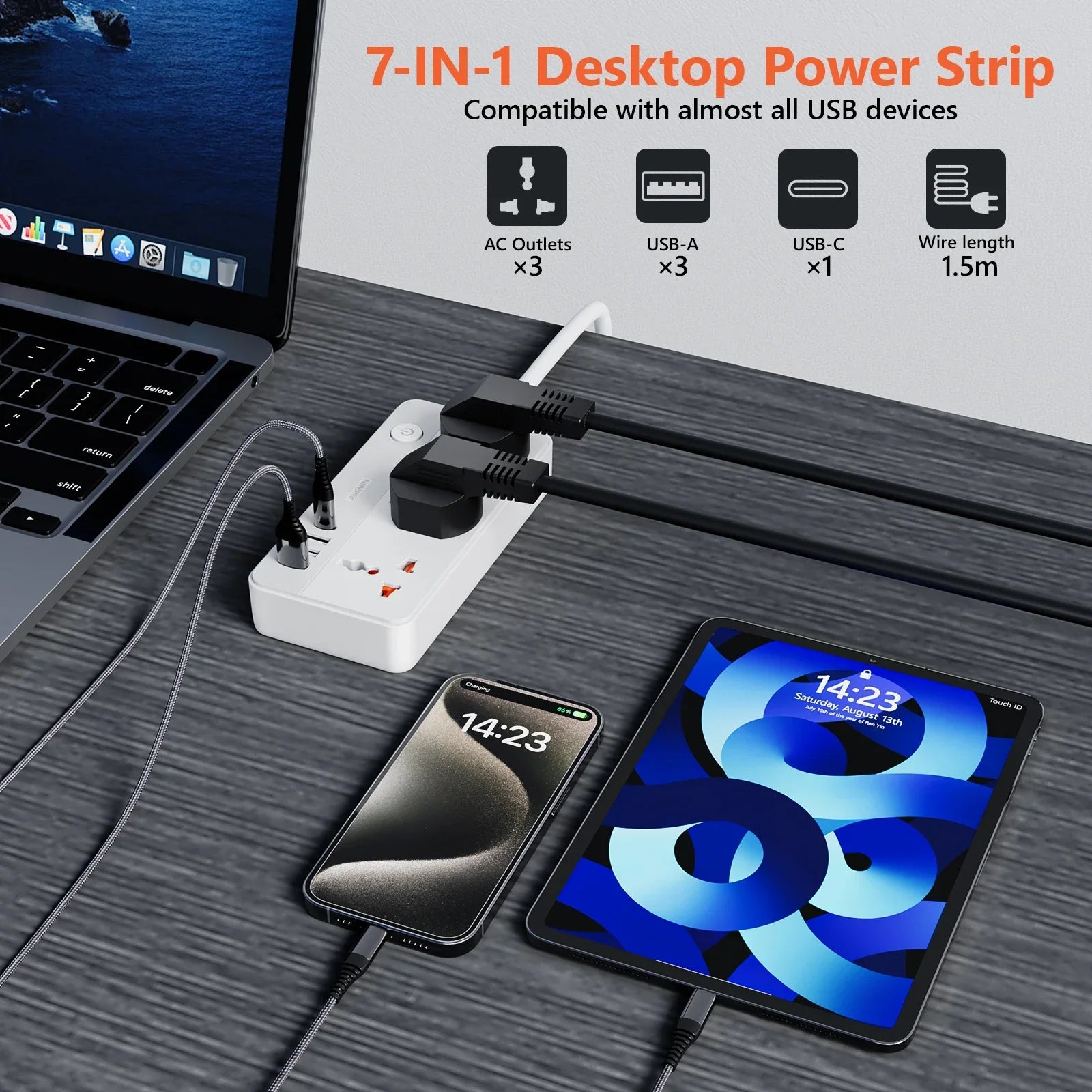 Универсальная вилка Power Multi Tap, розетка EU, удлинитель с удлинителем 1,5 м, порт USB типа C, зарядная электрическая розетка