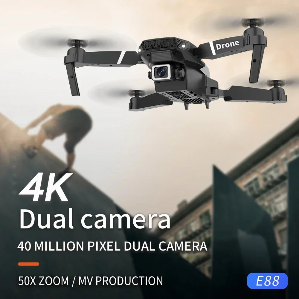 KBDFA 2023 Новый дрон E88 Pro WIFI FPV с широкоугольной камерой HD 4K 1080P, регулировкой высоты, радиоуправляемый складной квадрокоптер, дрон, вертолет, игрушки, подарок