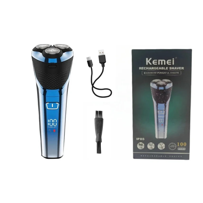 Kemei KM-8510 водонепроницаемая вращающаяся беспроводная аккумуляторная бритва с плавающей головкой и сменными лезвиями для мужчин
