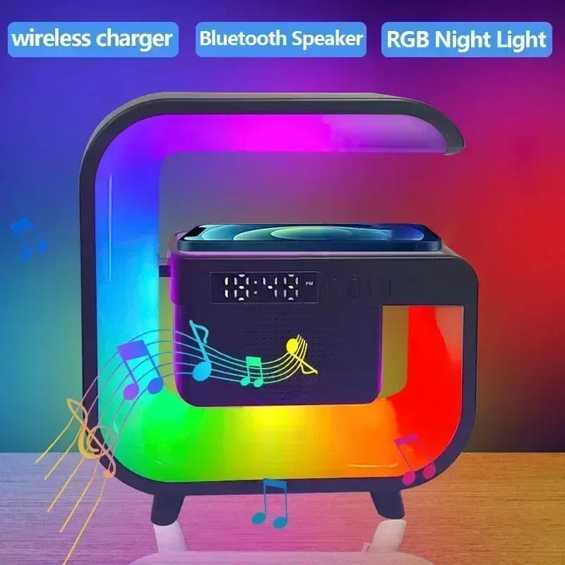 Многофункциональная беспроводная зарядная подставка с Bluetooth 5.0 динамиком, FM TF RGB-ночником, быстрая зарядная станция для iPhone, Samsung, Xiaomi