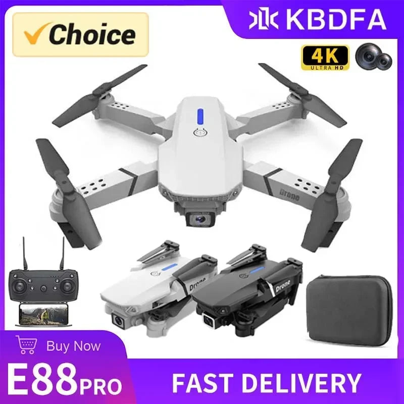 KBDFA 2023 Новый дрон E88 Pro WIFI FPV с широкоугольной камерой HD 4K 1080P, регулировкой высоты, радиоуправляемый складной квадрокоптер, дрон, вертолет, игрушки, подарок