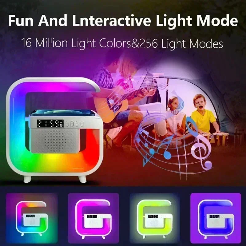Многофункциональная беспроводная зарядная подставка с Bluetooth 5.0 динамиком, FM TF RGB-ночником, быстрая зарядная станция для iPhone, Samsung, Xiaomi