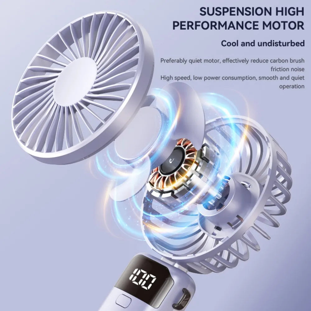Мини-вентилятор Type-C 1200 мАч, перезаряжаемый, складывающийся на 90°, охлаждающий портативный электрический вентилятор со светодиодным цифровым дисплеем для студенческого общежития