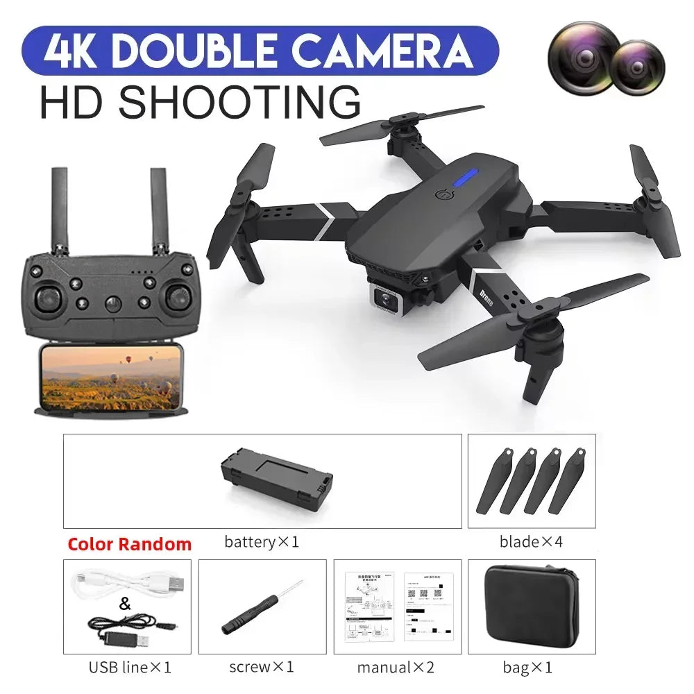 KBDFA 2023 Новый дрон E88 Pro WIFI FPV с широкоугольной камерой HD 4K 1080P, регулировкой высоты, радиоуправляемый складной квадрокоптер, дрон, вертолет, игрушки, подарок