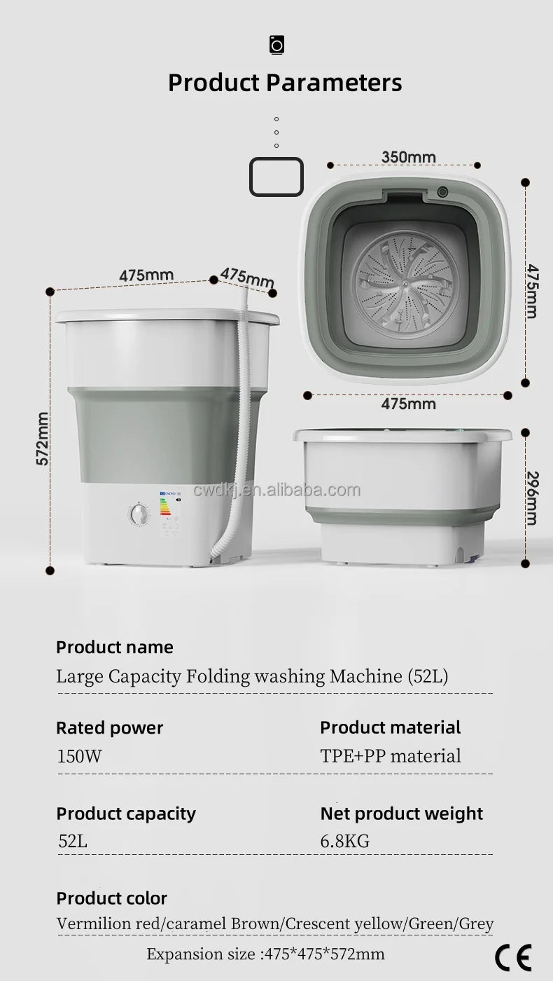 Портативная стиральная машина 52 л, складная мини-стиральная машина для нижнего белья и детской одежды