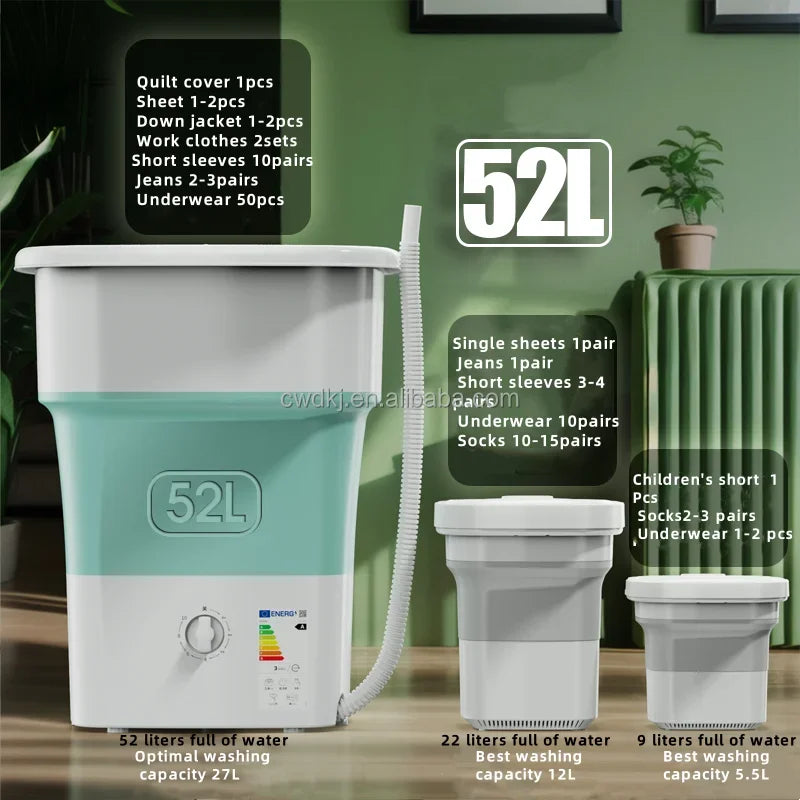 Портативная стиральная машина 52 л, складная мини-стиральная машина для нижнего белья и детской одежды