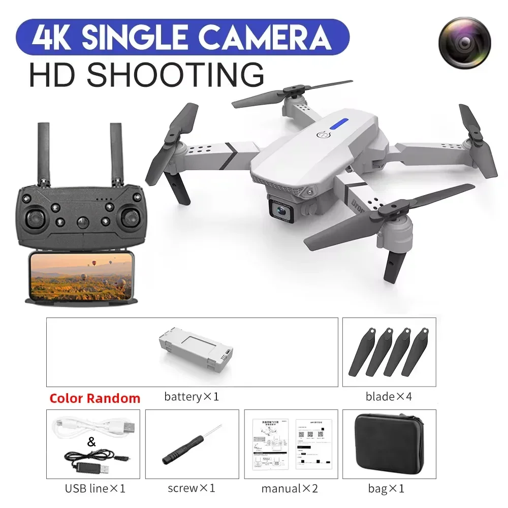 KBDFA 2023 Новый дрон E88 Pro WIFI FPV с широкоугольной камерой HD 4K 1080P, регулировкой высоты, радиоуправляемый складной квадрокоптер, дрон, вертолет, игрушки, подарок