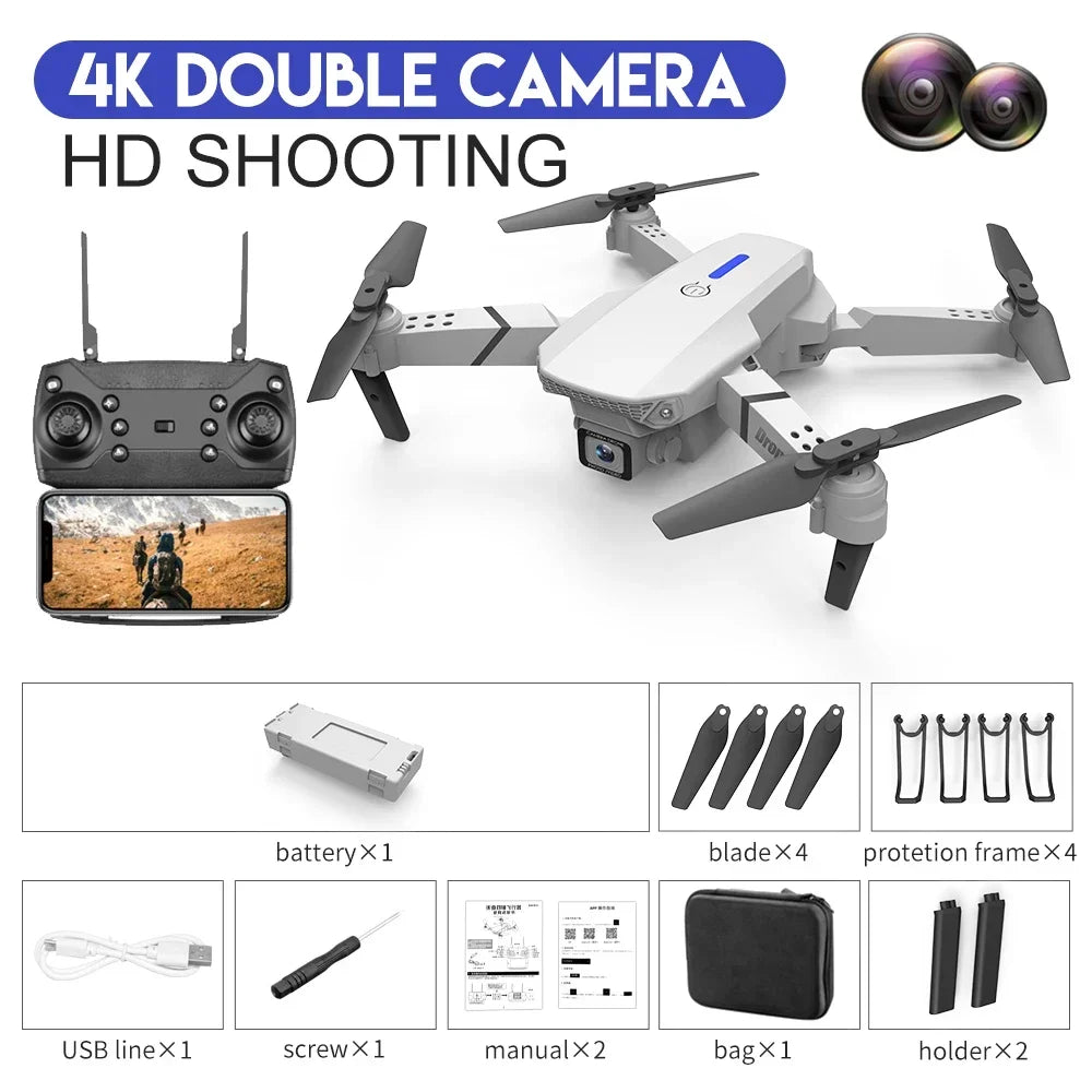 KBDFA 2023 Новый дрон E88 Pro WIFI FPV с широкоугольной камерой HD 4K 1080P, регулировкой высоты, радиоуправляемый складной квадрокоптер, дрон, вертолет, игрушки, подарок