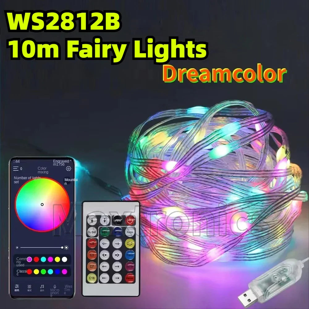 5M Bluetooth 5V WS2812B гирлянда Dreamcolor RGBIC адресная праздничная рождественская гирлянда для свадебного украшения светодиодная гирлянда
