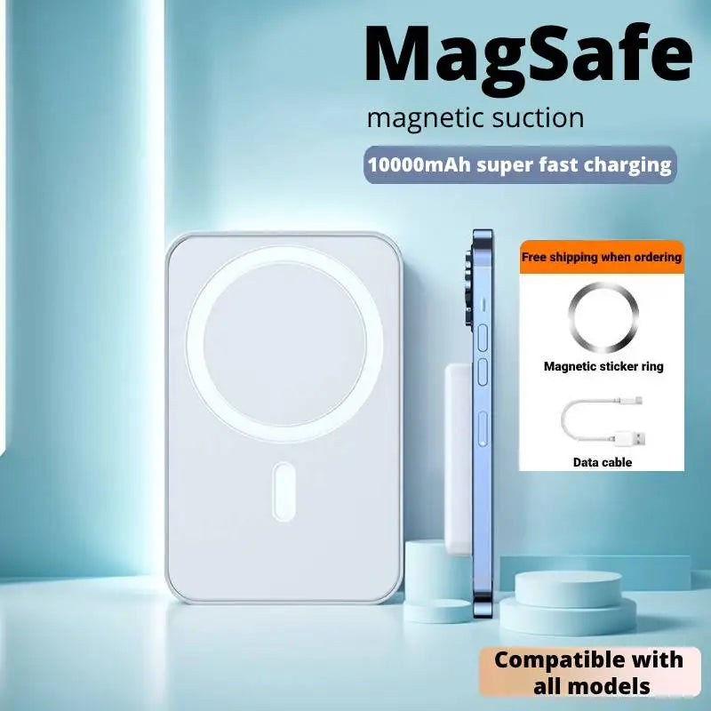 Тонкий внешний аккумулятор MagSafe 5000/10000 мА·ч — магнитное беспроводное зарядное устройство с USB-C для iPhone серий 11, 12, 13, 14, 15