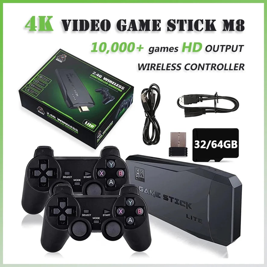 Игровые джойстики M8 Console 2.4G Dual Wireless Controller Game Stick 4K 10000 игр 64 ГБ Ретро-игра для PS1 Рождество