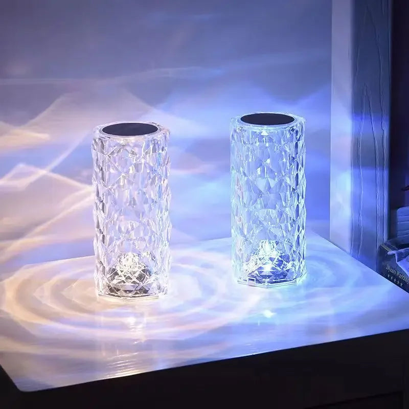 LED Rose Lamp Crystal Table Lamp 3/16 Colors Touch/Remote Diamond  Romantic Christmas USB Party Night Light Projector Light