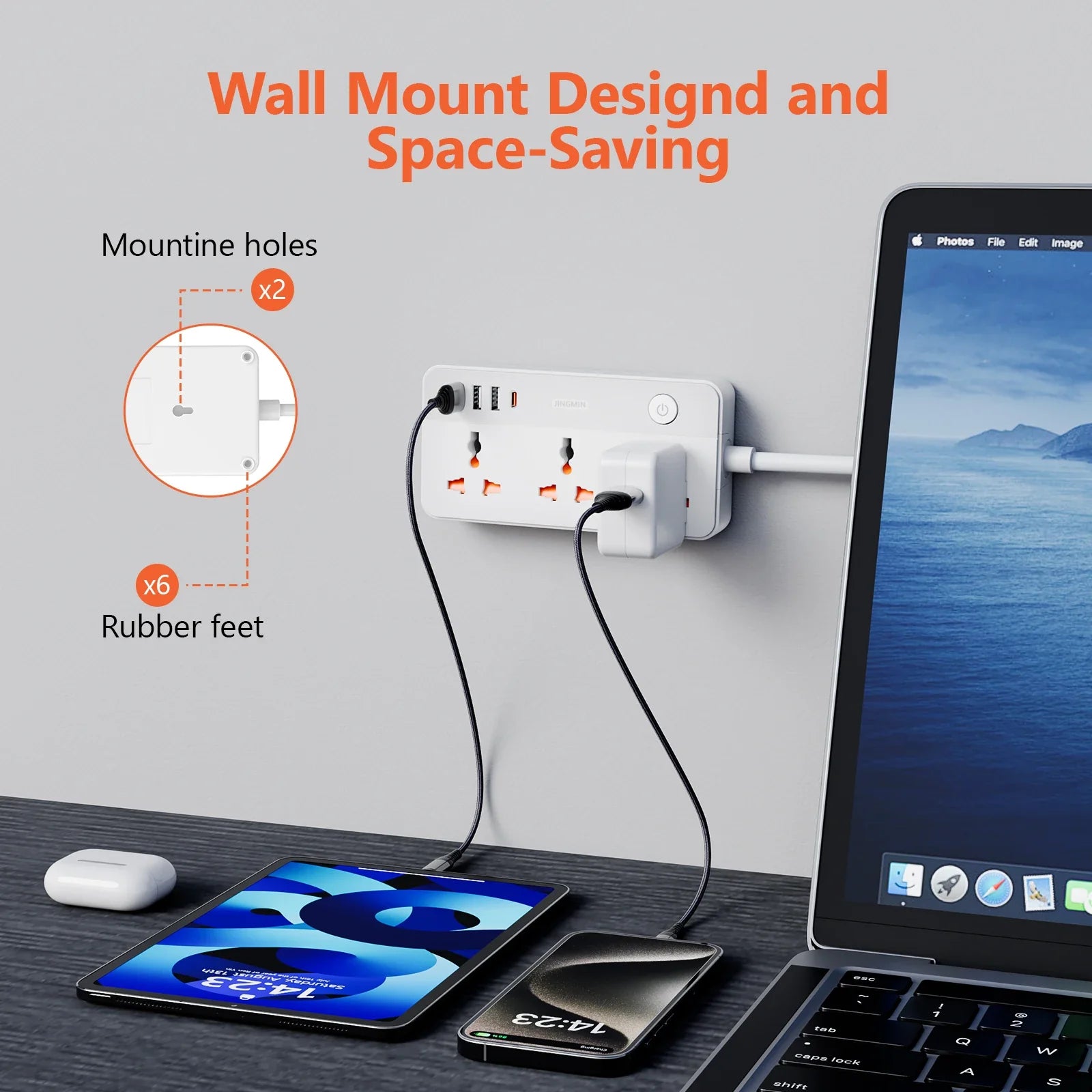 Power Multi Tap Universal Plug EU Outlet Power Strip with 1.5m Extension Cord AC Type C USB Port Charge Electrical Socket