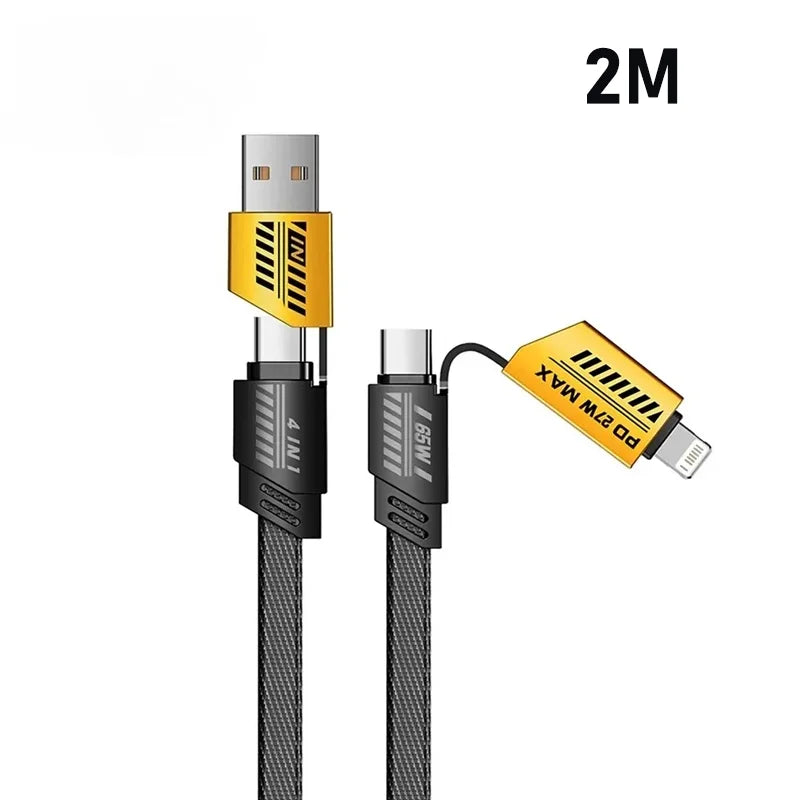 4 In 1 USB Type C Cable 6A Fast Charging for Huawei Redmi Samsung iPhone 16-12 11 Travel Wall Portable USBC Data Cord for Phone