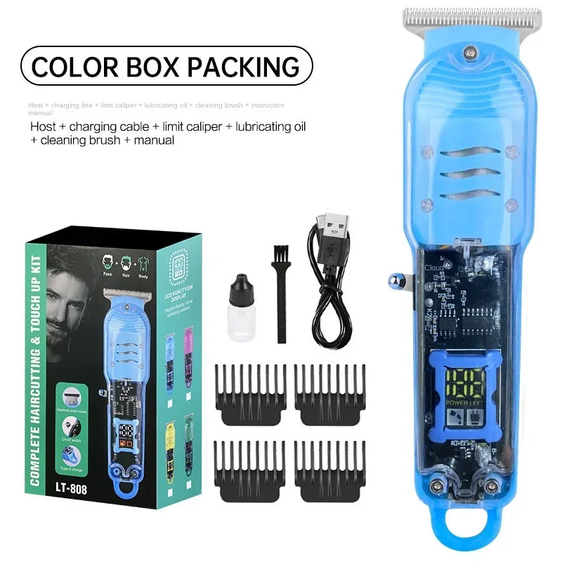 Professional Hair Cutting Machine Rechargeable  Clipper Transparent Electric Hair Trimmers For Men Cordless Hair Cut Machine