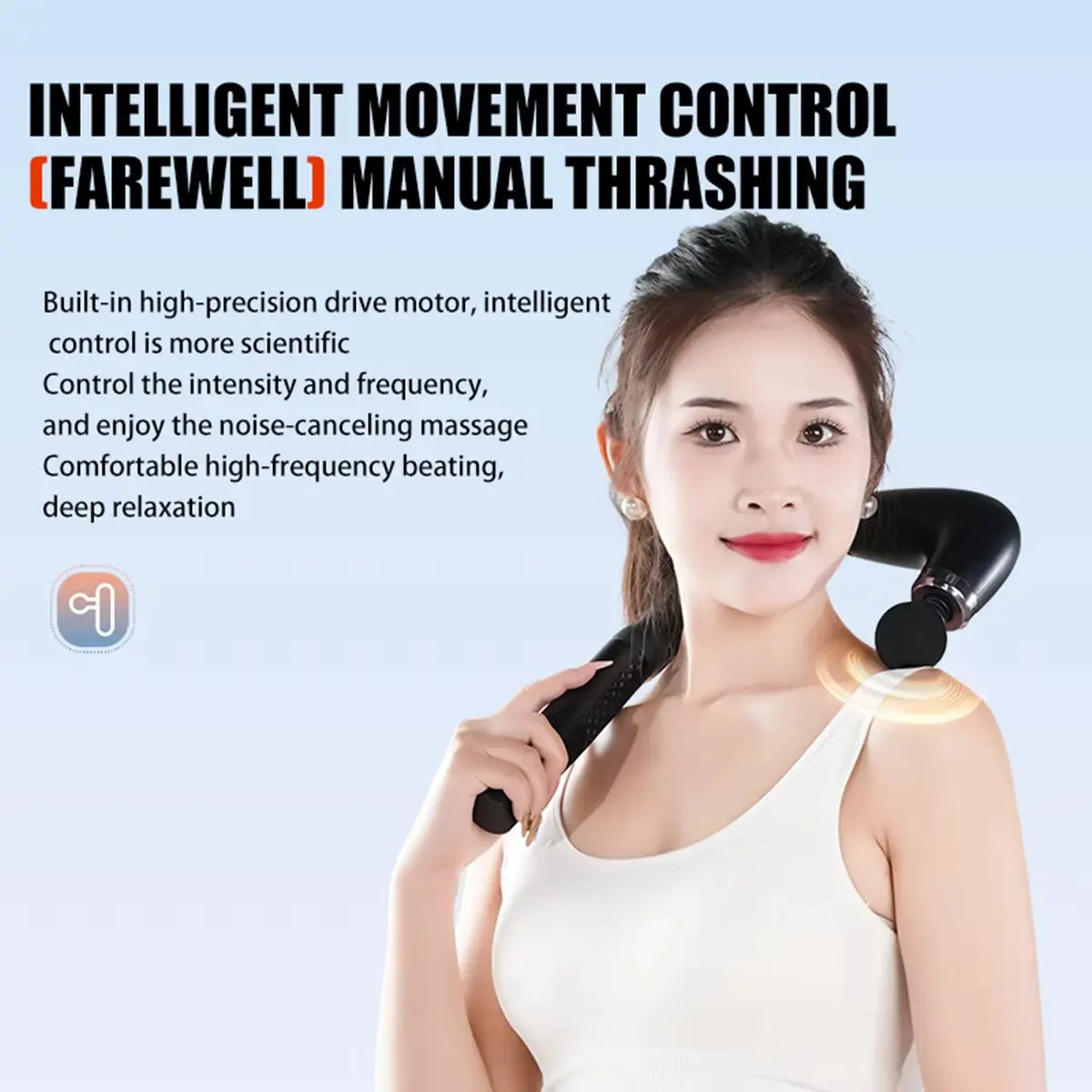 Rechargeable Fascia Gun with Bent Long Handle High-frequency Vibration Massage Gun Muscle Relaxation Back Neck Massager Tool