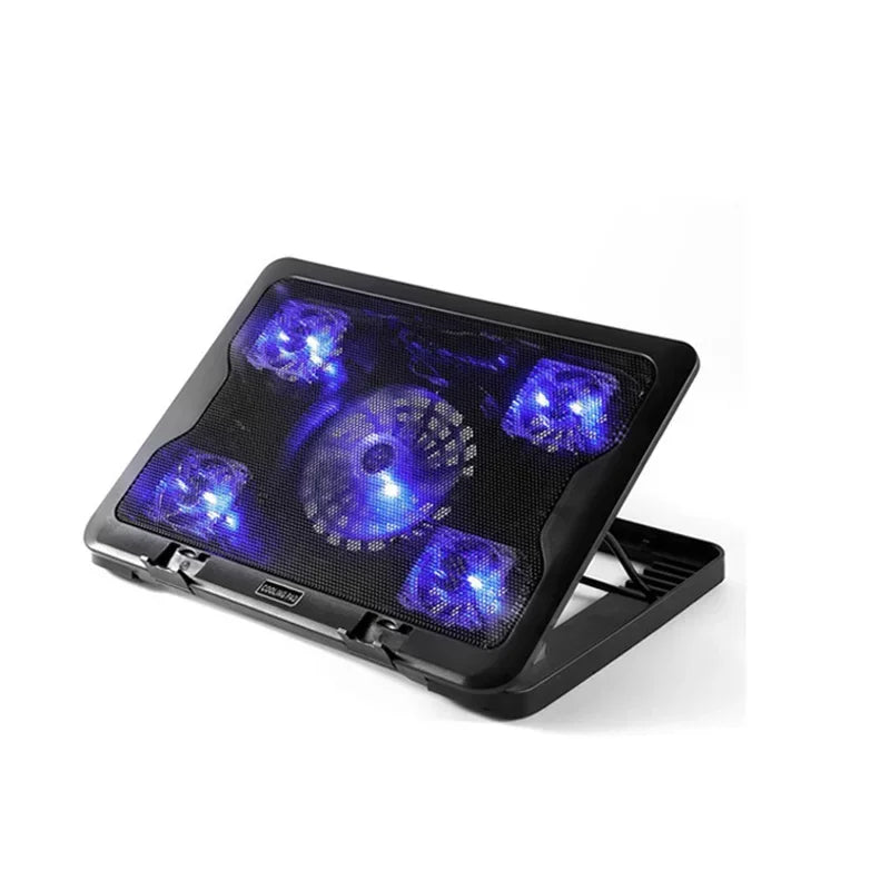 Тихая охлаждающая подставка для ноутбука со светодиодной подсветкой, периферийными устройствами для ноутбука Macbook, 2 USB-портами и пятью большими вентиляторами.