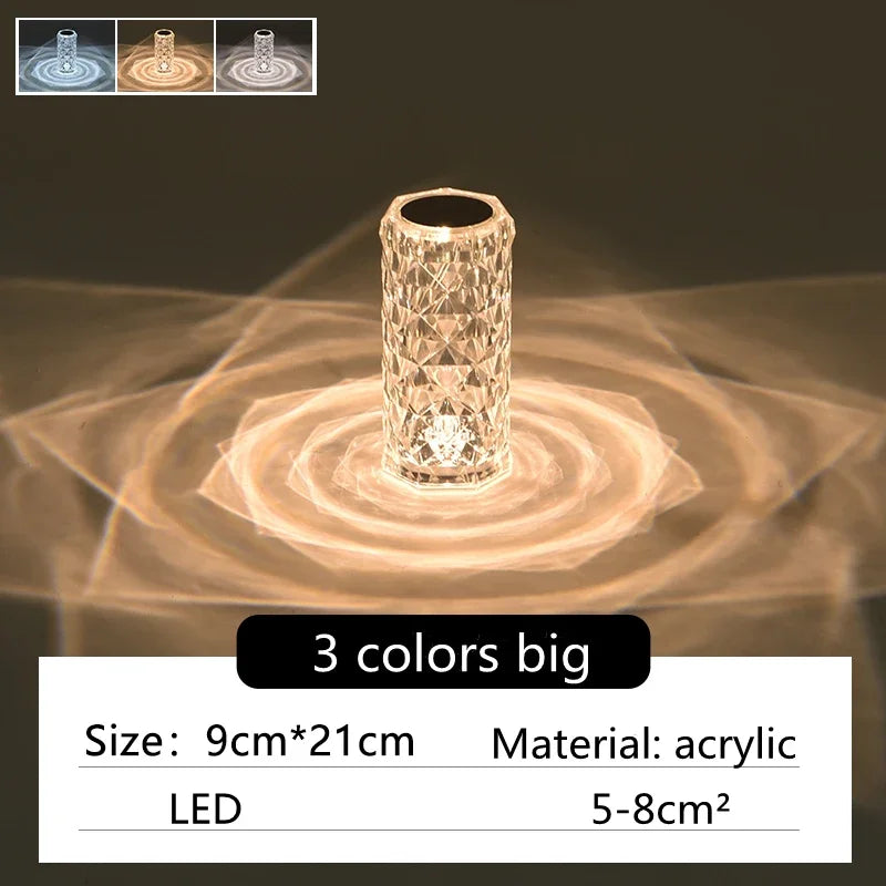LED Rose Lamp Crystal Table Lamp 3/16 Colors Touch/Remote Diamond  Romantic Christmas USB Party Night Light Projector Light