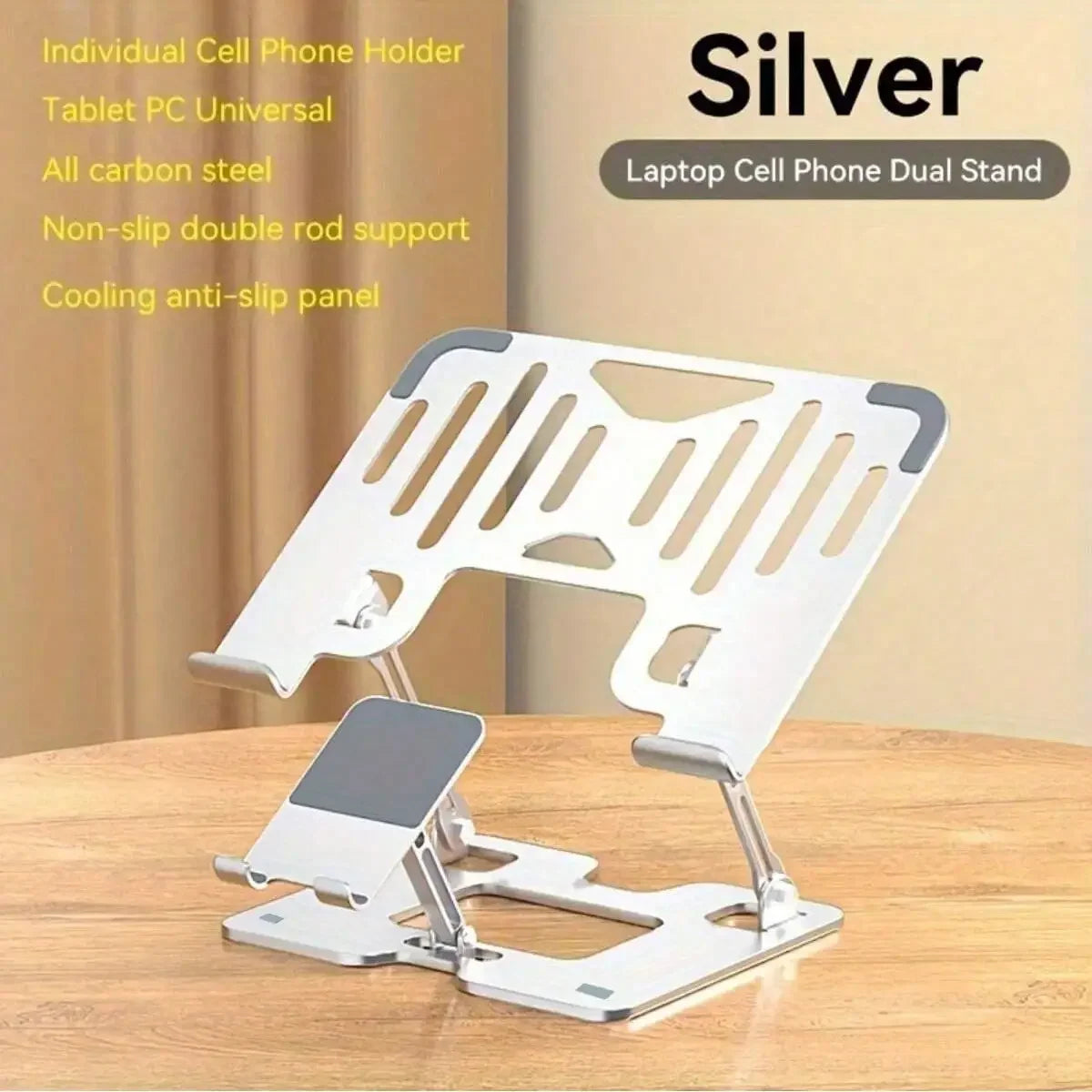 Heat Dissipation and Anti Slip Portable Foldable Dual Axis Adjustable Height Stable Stand for Mobile Phones Laptops and Tablets
