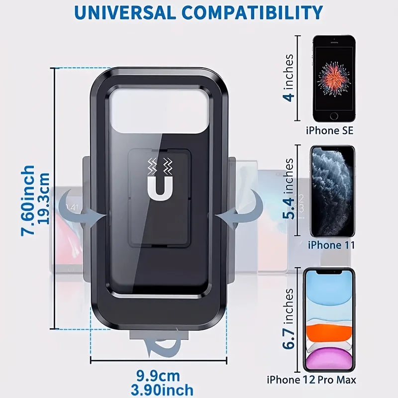 Waterproof Bike Phone Mount - Touch-Screen Phone Holder, 360° Rotatable, ABS Material, Compatibility for 4.7-6.8" Smartphones