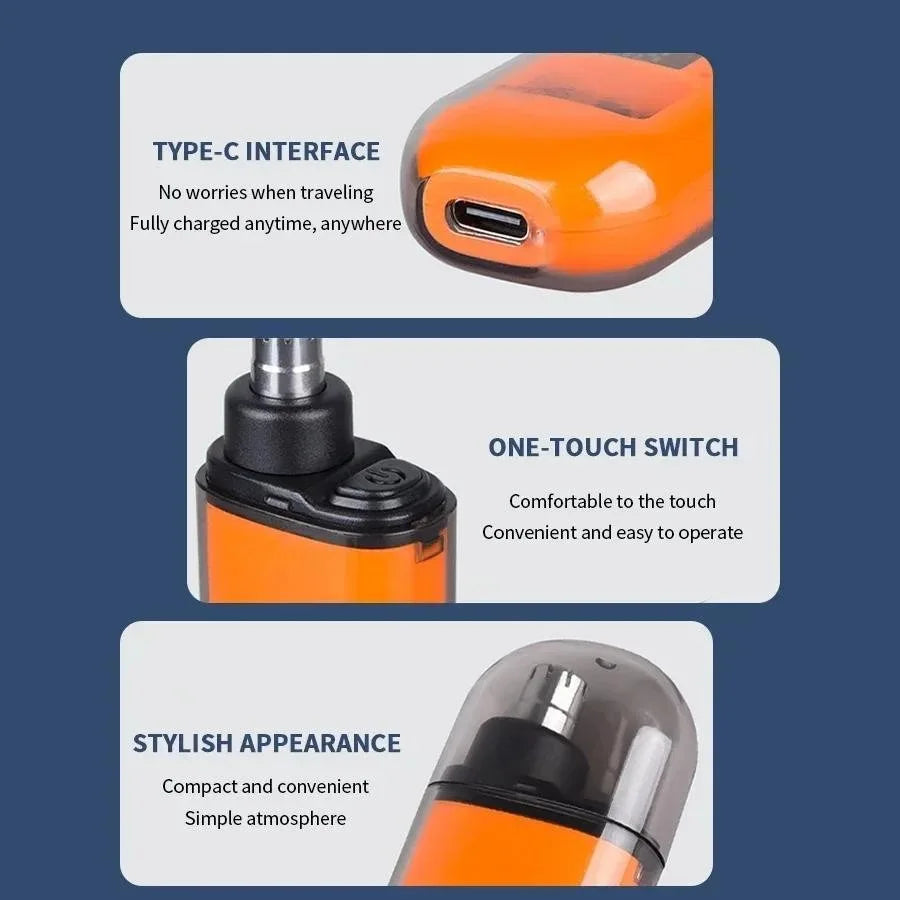 Перезаряжаемый триммер для волос в носу, USB-зарядка, двухсторонние лезвия, электрический портативный мужской мини-триммер для волос в носу, набор для ухода за лицом