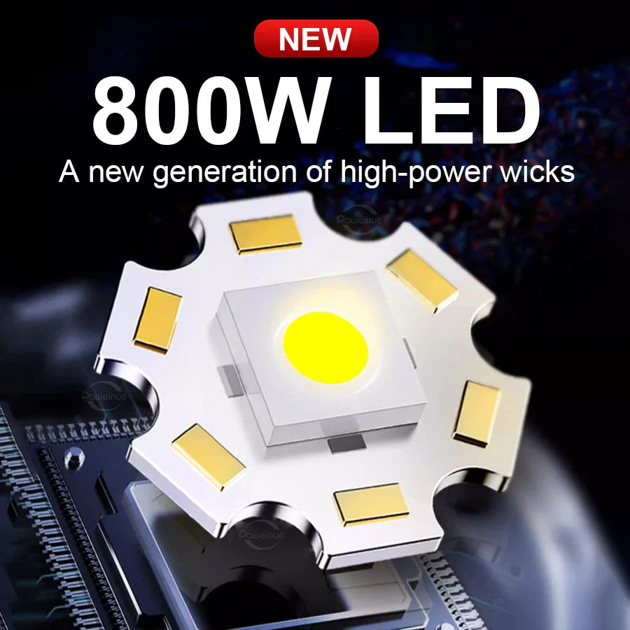 Светодиодный фонарь высокой мощности P90 800 Вт, дальний свет 3000 м, тактический, сверхмощный светодиодный фонарь, ручной фонарь для кемпинга с возможностью масштабирования