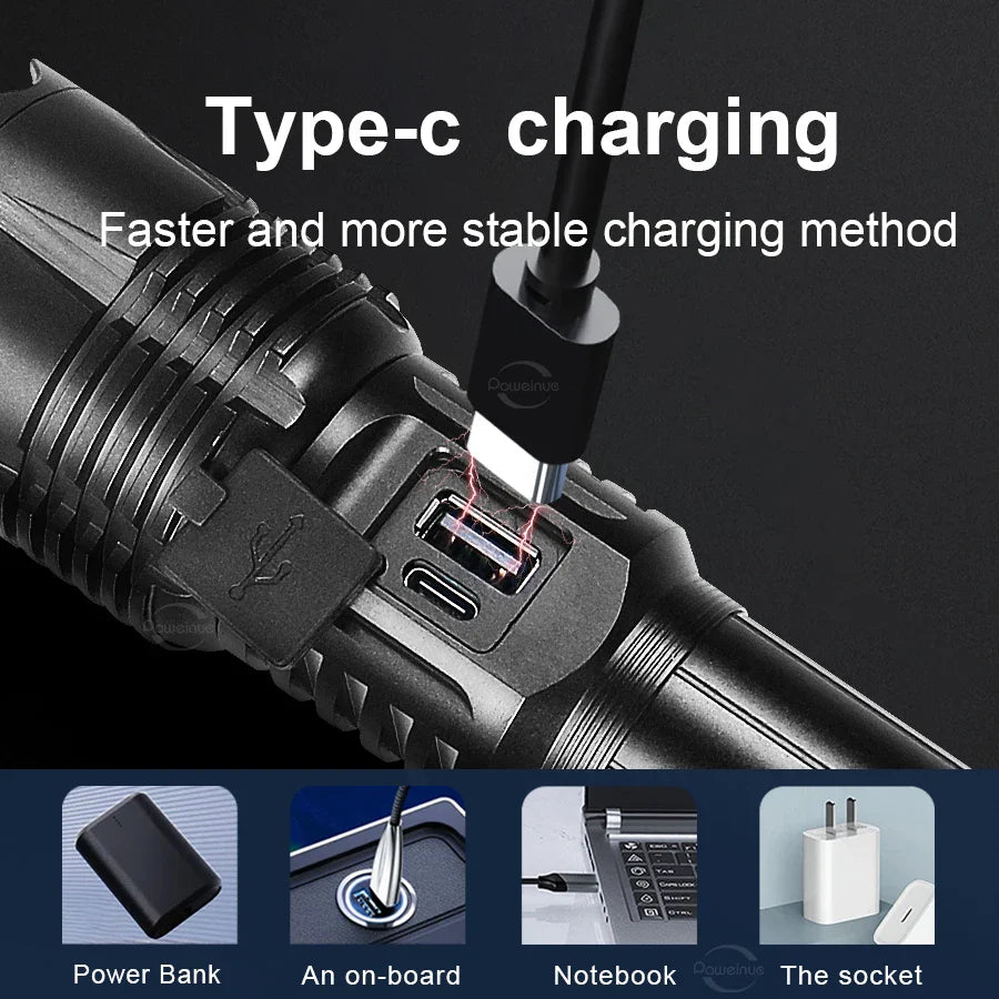 Светодиодный фонарь высокой мощности P90 800 Вт, дальний свет 3000 м, тактический, сверхмощный светодиодный фонарь, ручной фонарь для кемпинга с возможностью масштабирования