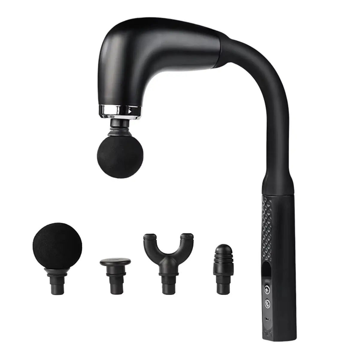 Rechargeable Fascia Gun with Bent Long Handle High-frequency Vibration Massage Gun Muscle Relaxation Back Neck Massager Tool