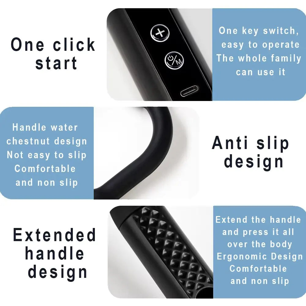 Rechargeable Fascia Gun with Bent Long Handle High-frequency Vibration Massage Gun Muscle Relaxation Back Neck Massager Tool